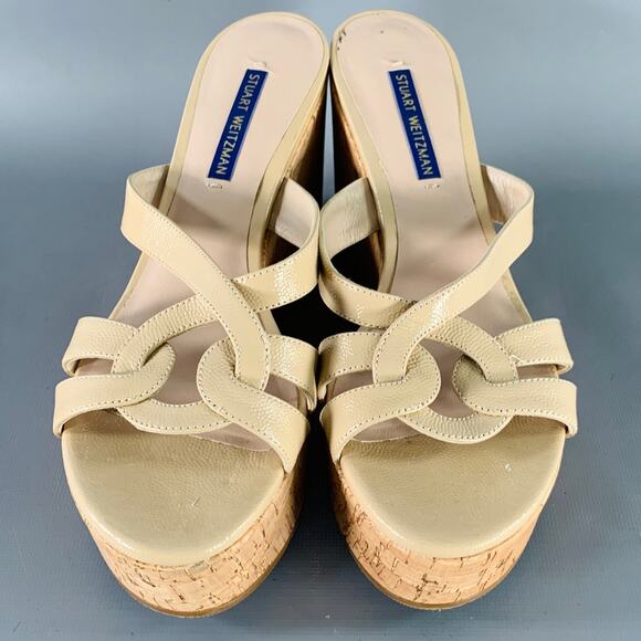 STUART WEITZMAN Size 7 Beige Textured Cork Platform Wedge Sandals - Picture 4 of 8